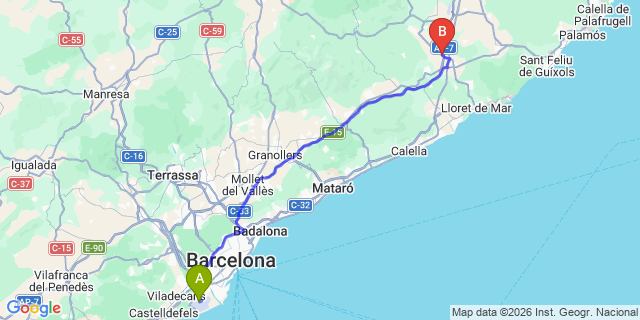 Map: Barcelona Airport (BCN) to Sils