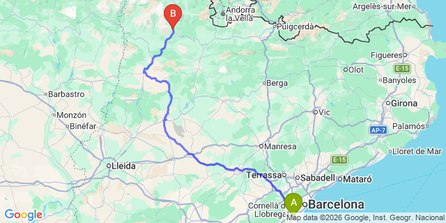 Map: Barcelona Airport (BCN) to Sort