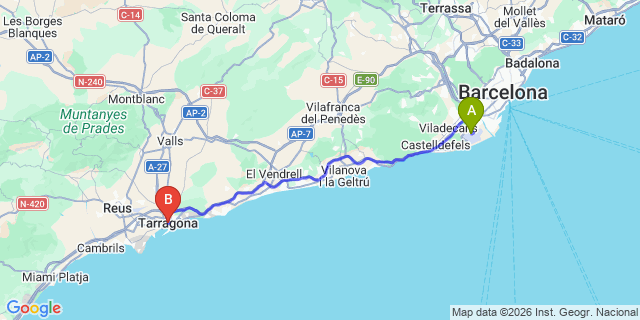 Map: Barcelona Airport (BCN) to Tarragona