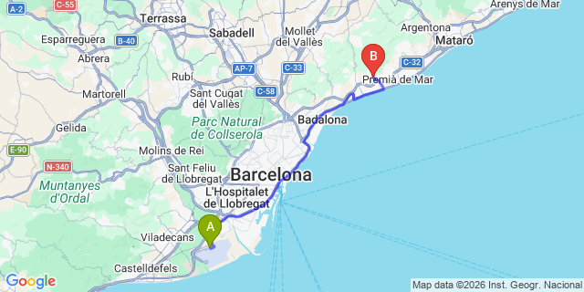 Map: Barcelona Airport (BCN) to Teia