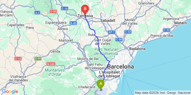 Map: Barcelona Airport (BCN) to Terrassa