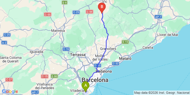 Map: Barcelona Airport (BCN) to Tona