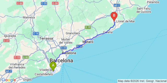 Map: Barcelona Airport (BCN) to Tordera