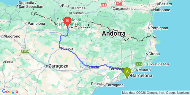 Map: Barcelona Airport (BCN) to Torla