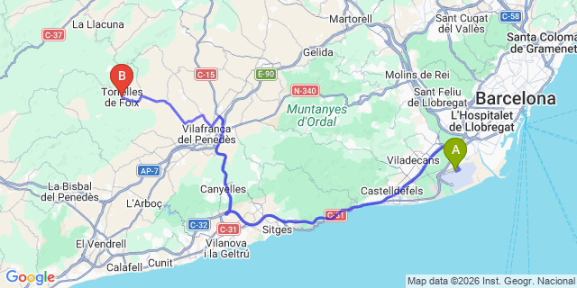 Map: Barcelona Airport (BCN) to Torrelles de Foix