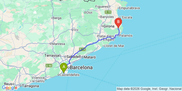 Map: Barcelona Airport (BCN) to Torrent (Girona)