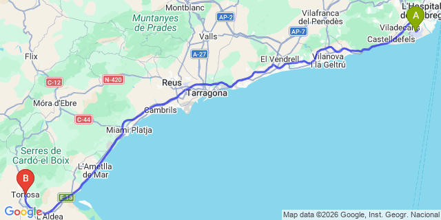 Map: Barcelona Airport (BCN) to Tortosa