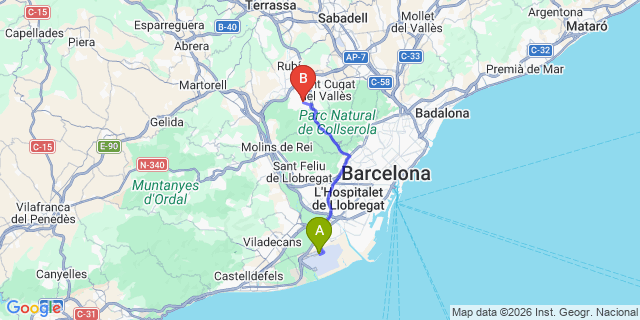 Map: Barcelona Airport (BCN) to Valldoreix