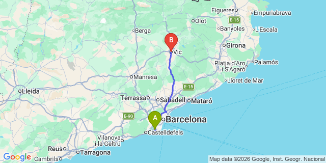 Map: Barcelona Airport (BCN) to Vic