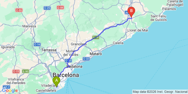 Map: Barcelona Airport (BCN) to Vidreres