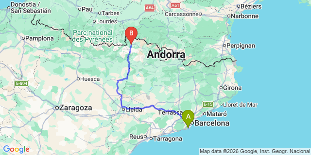 Map: Barcelona Airport (BCN) to Vielha