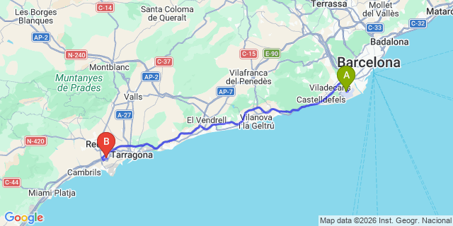 Map: Barcelona Airport (BCN) to Vila-Seca