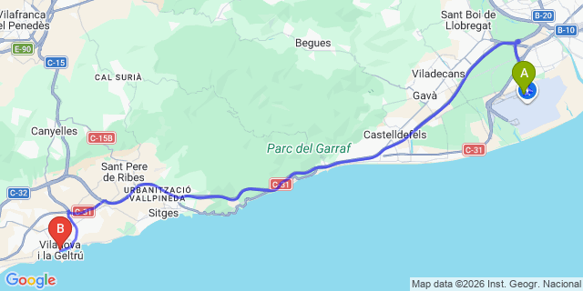 Map: Barcelona Airport (BCN) to Vilanova i la Geltru