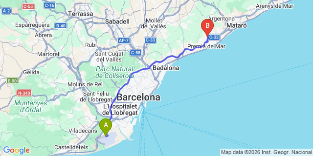 Map: Barcelona Airport (BCN) to Vilassar de Dalt