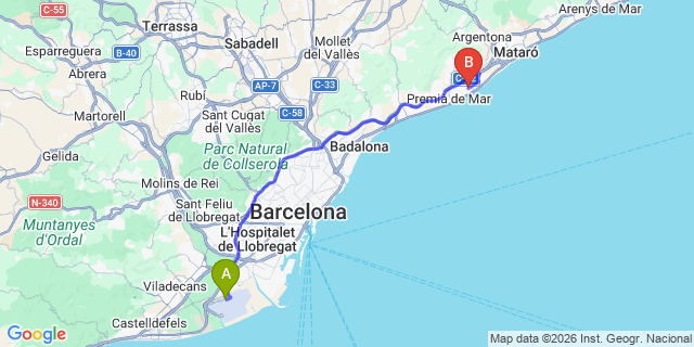 Map: Barcelona Airport (BCN) to Vilassar de Mar