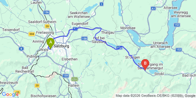 Map: Salzburg Airport (SZG) to Abersee