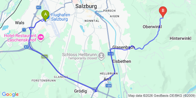 Map: Salzburg Airport (SZG) to Adnet