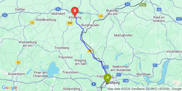 Map: Salzburg Airport (SZG) to Altötting