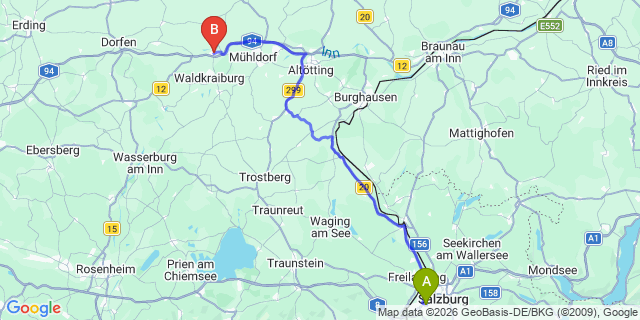 Map: Salzburg Airport (SZG) to Ampfing