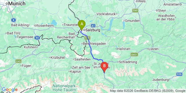 Map: Salzburg Airport (SZG) to Annaberg im Lammertal