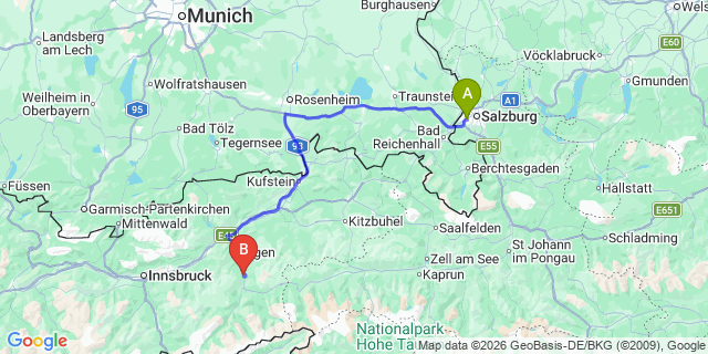 Map: Salzburg Airport (SZG) to Aschau