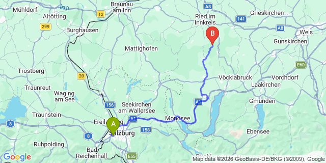 Map: Salzburg Airport (SZG) to Attersee am Attersee
