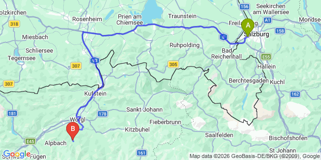 Map: Salzburg Airport (SZG) to Auffach