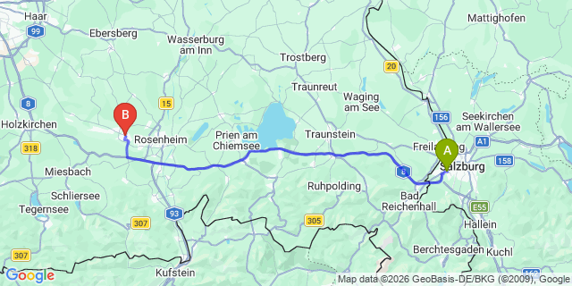 Map: Salzburg Airport (SZG) to Bad Aibling