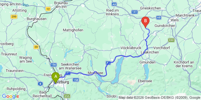 Map: Salzburg Airport (SZG) to Bad Aussee