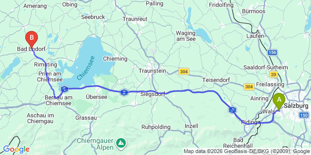 Map: Salzburg Airport (SZG) to Bad Endorf