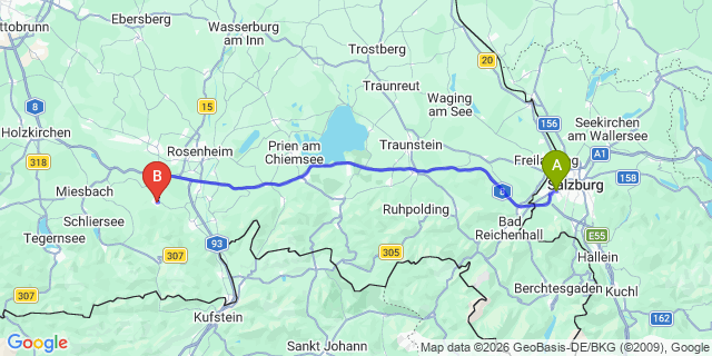 Map: Salzburg Airport (SZG) to Bad Feilnbach