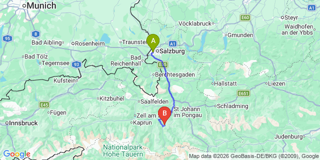 Map: Salzburg Airport (SZG) to Bad Gastein