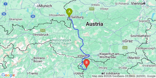 Map: Salzburg Airport (SZG) to Bad Kleinkirchheim
