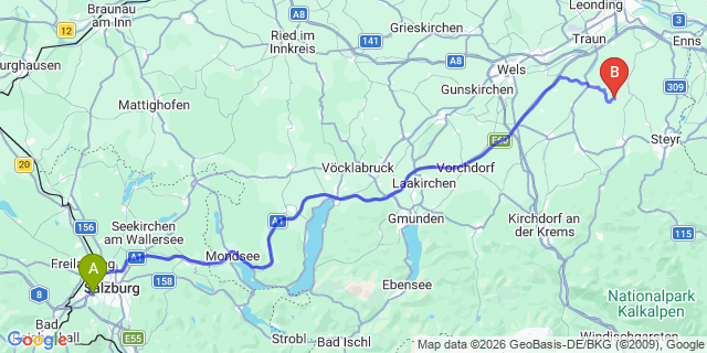 Map: Salzburg Airport (SZG) to Bad Leonfelden