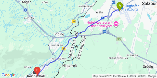 Map: Salzburg Airport (SZG) to Bad Reichenhall