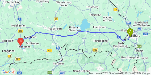 Map: Salzburg Airport (SZG) to Bad Wiessee