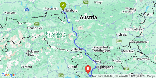 Map: Salzburg Airport (SZG) to Bled