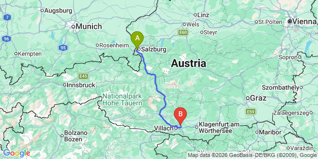 Map: Salzburg Airport (SZG) to Bohinj