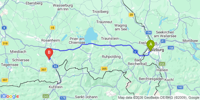 Map: Salzburg Airport (SZG) to Brannenburg