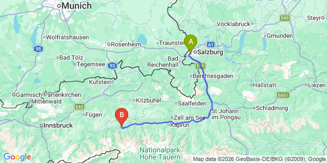 Map: Salzburg Airport (SZG) to Brixen im Thale