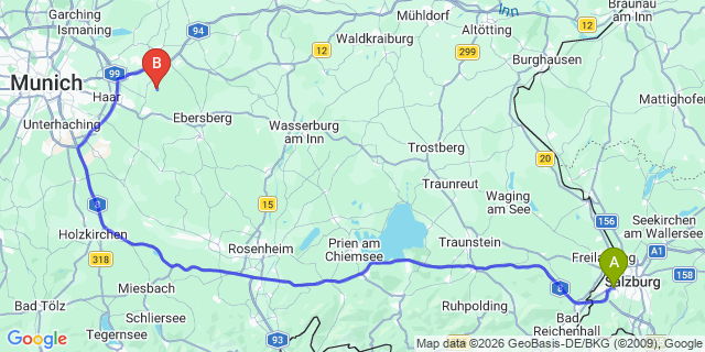 Map: Salzburg Airport (SZG) to Brixlegg