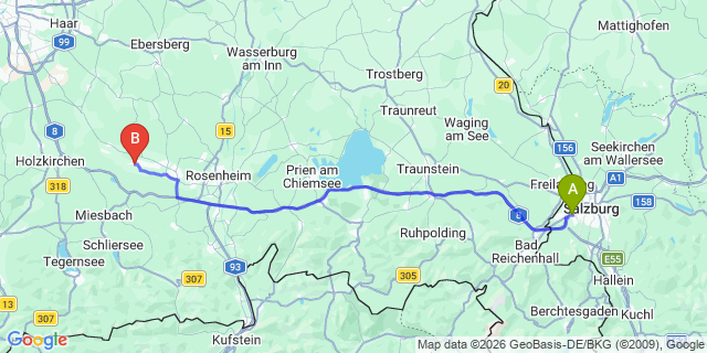 Map: Salzburg Airport (SZG) to Bruckmühl