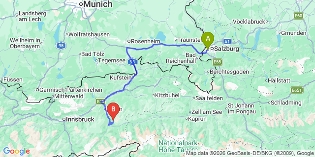 Map: Salzburg Airport (SZG) to Brunico