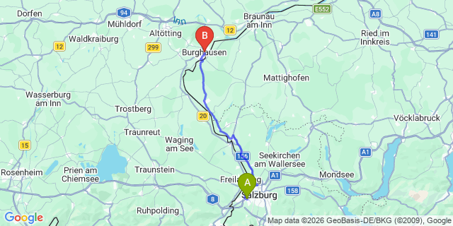 Map: Salzburg Airport (SZG) to Burghausen