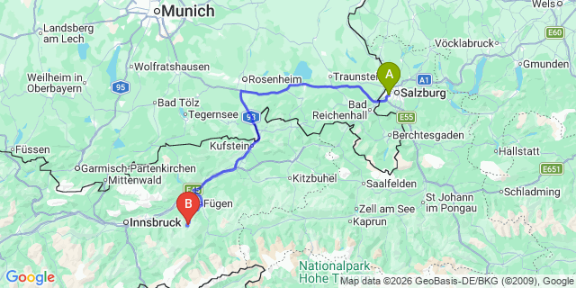 Map: Salzburg Airport (SZG) to Canazei