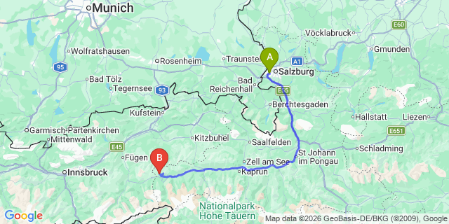 Map: Salzburg Airport (SZG) to Cortina dAmpezzo