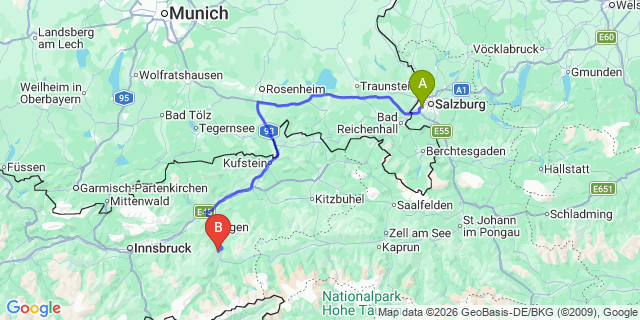 Map: Salzburg Airport (SZG) to Corvara in Badia