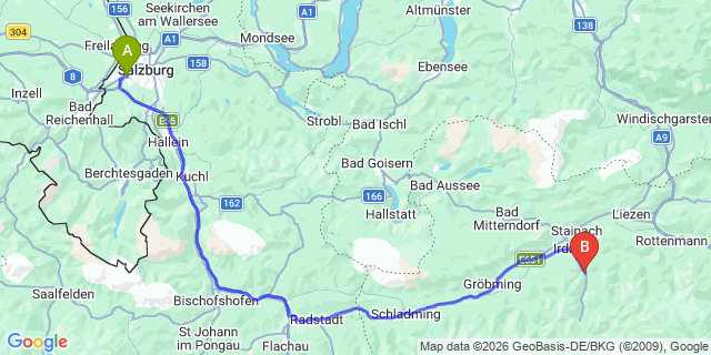 Map: Salzburg Airport (SZG) to Donnersbach