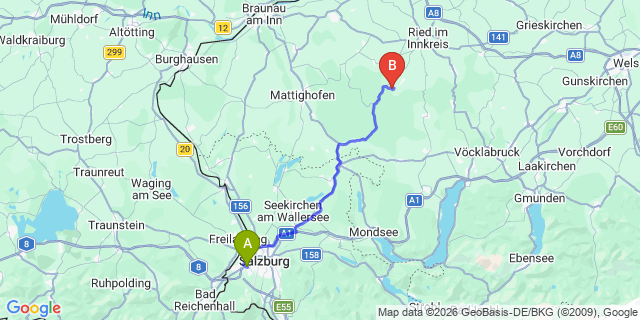 Map: Salzburg Airport (SZG) to Eben im Pongau