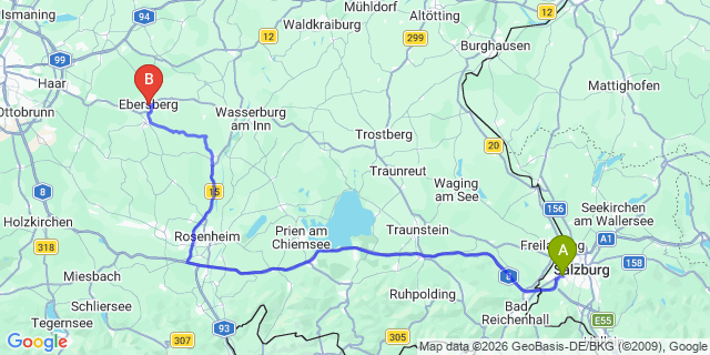 Map: Salzburg Airport (SZG) to Ebersberg